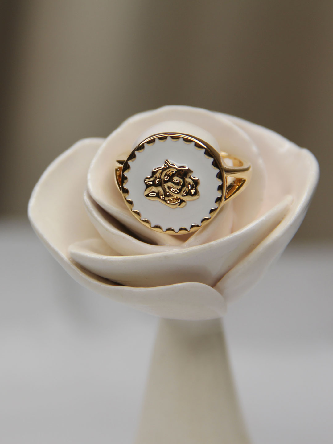 Bague PO Rose Blanc Emaille