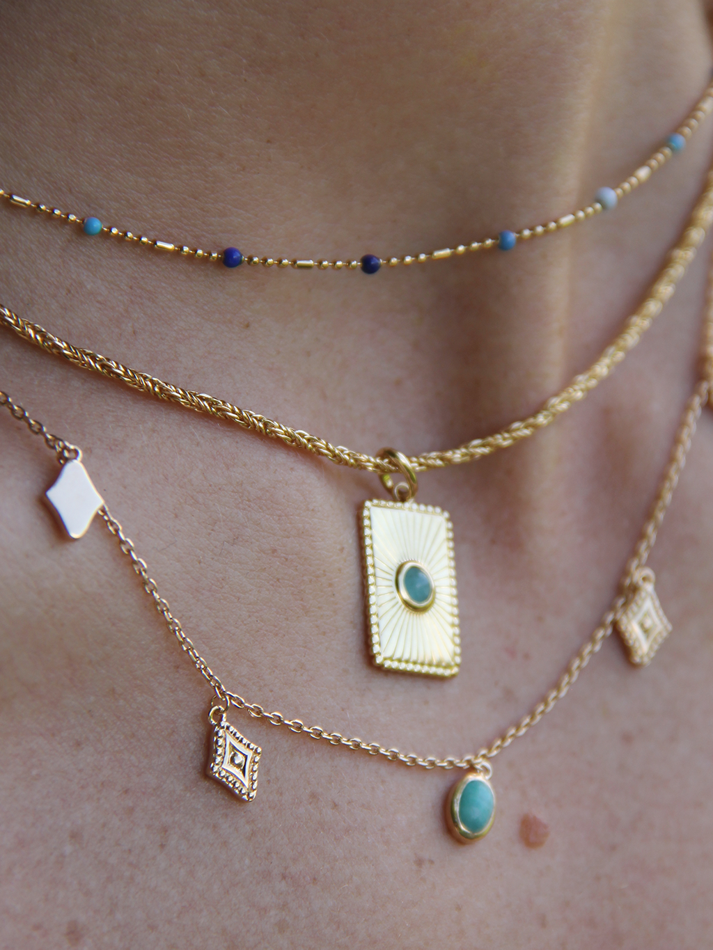 Collier LOSANGE BLEU PL-OR 750 3MIC