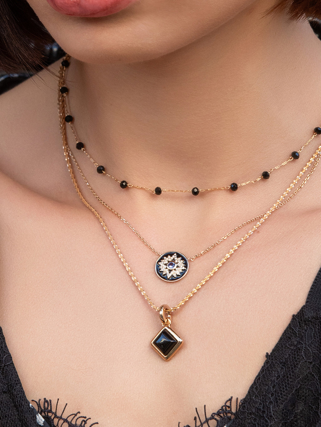 Pendentif Agate Noire Carrée PL-OR 750 3MIC