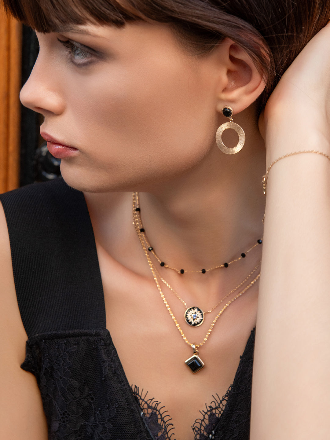 Pendentif Agate Noire Carrée PL-OR 750 3MIC